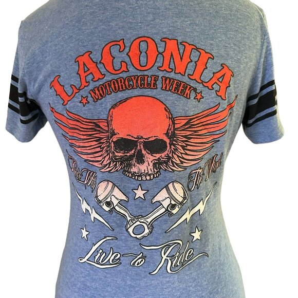 Exist Harley Davidson T-shirt Women’s M Lt Blue Laconia Motorcycle Week - Picture 5 of 7